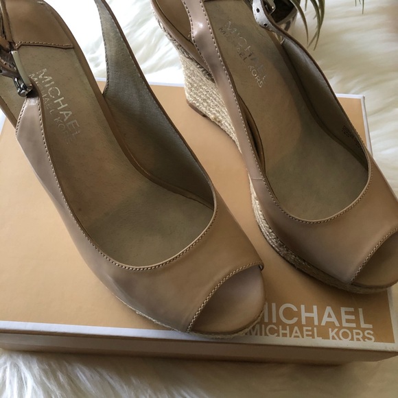 MICHAEL Michael Kors Leather Espadrille Slingback Peep Toe Heels Sz 7.5 - Picture 11 of 15